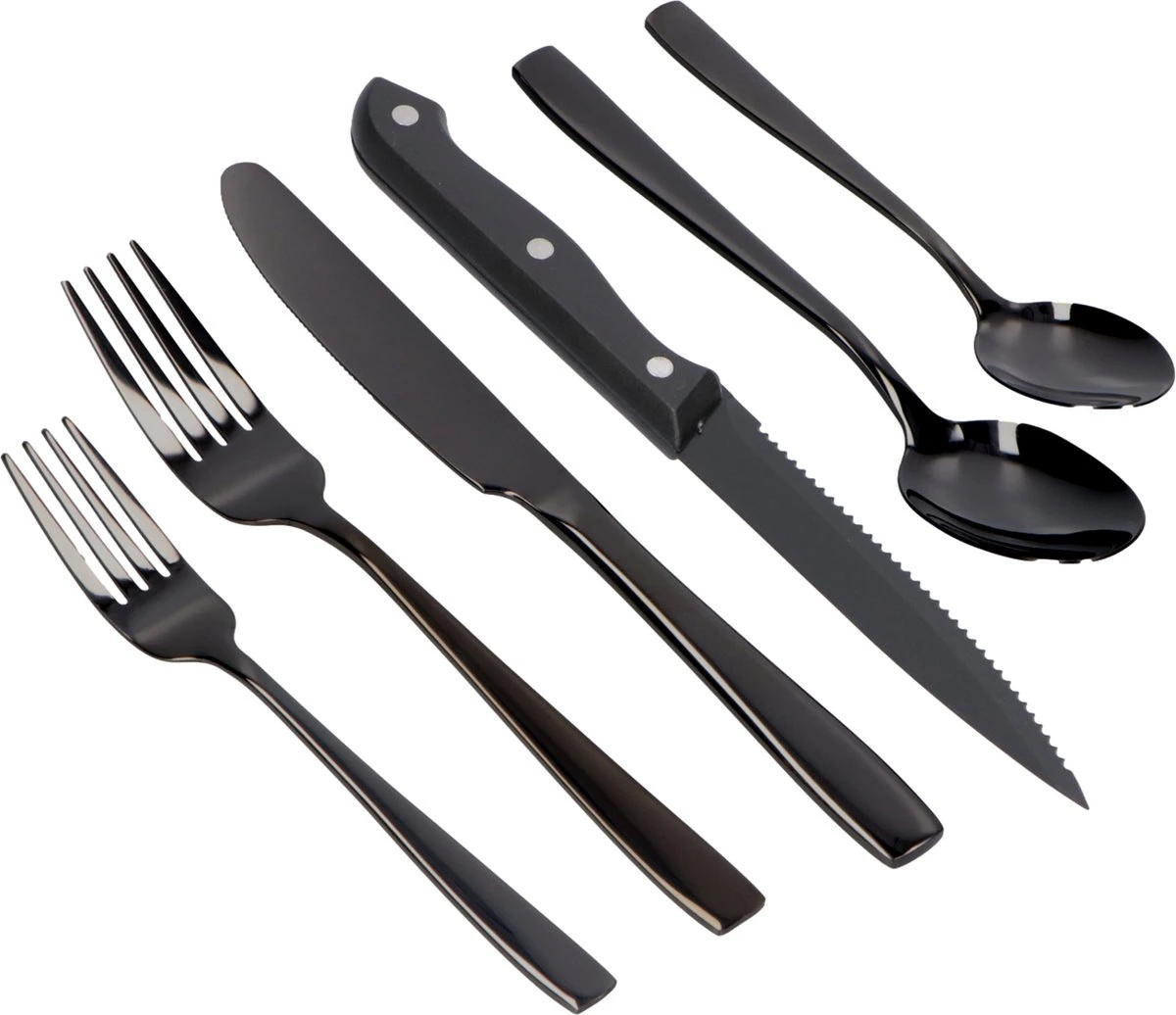 Deleca 6 Persoons Bestekset (36-delig) - Lepels, Messen, Vorken & Steakmessen - Vaatwasserbestendig - Zwart / RVS 8 Deleca 6 Persoons Bestekset (36-delig) - Lepels, Messen, Vorken & Steakmessen - Vaatwasserbestendig - Zwart / RVS - Afbeelding 8