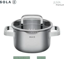 Sola Pannenset Juvia - 4 Delig - Ø 16,16,18,20 Cm - Zilver - RVS - Sandwichbodem -Kookgerei Serviesgoed Winkel 1200x1110