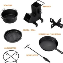 Dutch Mountains Gietijzeren Pannenset 7-delig - Dutch Oven – Braadpan - Grillpan - Hapjespan - Kookset In Houten Transportkist - Deksellifter - Brander -Kookgerei Serviesgoed Winkel 1200x1197 6