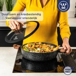 Westinghouse Hapjespan Inductie - Ø 32 Cm - Zwart Marmer - Speciale Editie - Met Deksel -Kookgerei Serviesgoed Winkel 1200x1200 212