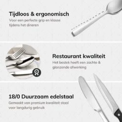 Deleca 12 Persoons Bestekset (72-delig) - Lepels, Messen, Vorken & Steakmessen - Vaatwasserbestendig - Zilver / RVS -Kookgerei Serviesgoed Winkel 1200x1200 440