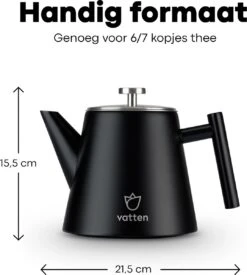 Vatten® - Premium RVS Theepot - Incl. RVS Theefilter - 1L - Zwart - Dubbelwandig -Kookgerei Serviesgoed Winkel 1077x1200