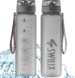 Swilix ® Drinkfles - 1 Liter - Drinkfles Met Tijdmarkering - Grijs