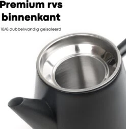 Vatten® - Premium RVS Theepot - Incl. RVS Theefilter - 1L - Zwart - Dubbelwandig -Kookgerei Serviesgoed Winkel 1175x1200