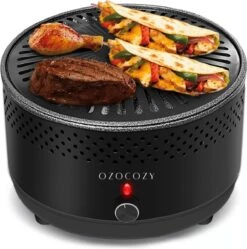Bestsellers 5 Ozocozy BBQ-ONE Houtskool Tafelbarbecue - Ø30 Cm- Zwart - Incl. Draagtas, Siliconen Bakkwast En RVS-Barbecuetang