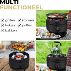 Ozocozy BBQ-ONE Houtskool Tafelbarbecue - Ø30 Cm- Zwart - Incl. Draagtas, Siliconen Bakkwast En RVS-Barbecuetang -Kookgerei Serviesgoed Winkel 1193x1200 1