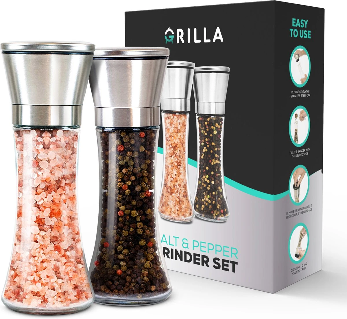 Peper En Zoutmolen Set - RVS Zout En Peperstel - Zoutvaatje En Pepermolen - 2 In 1 1 Peper En Zoutmolen Set - RVS Zout En Peperstel - Zoutvaatje En Pepermolen - 2 In 1