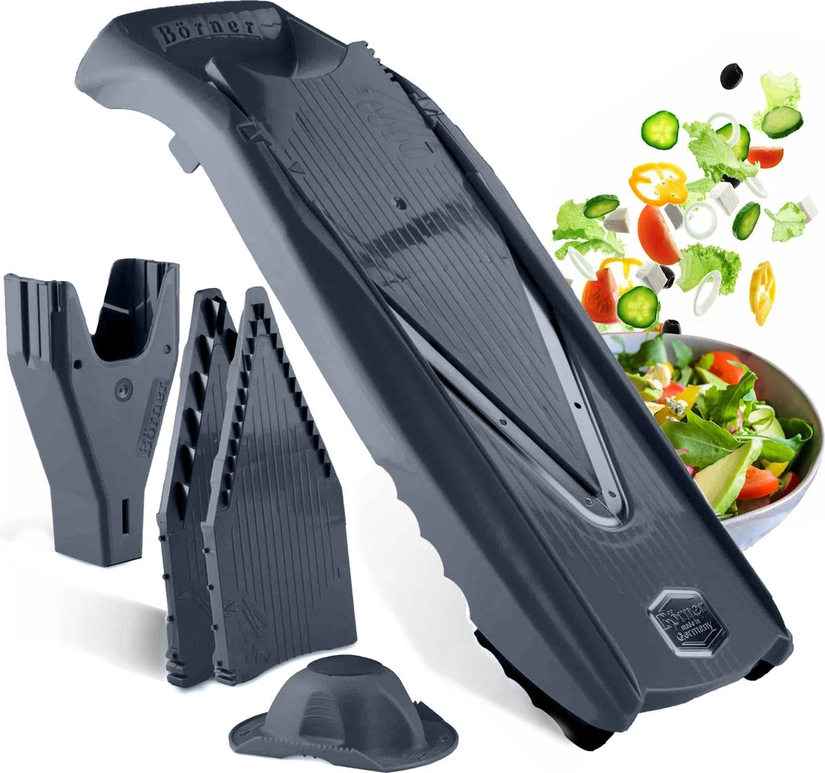 Börner Mandoline V5 PowerLine - Inclusief Opbergbox - Geleverd In Mooie Doos - 6-delige Set - 7 Snijdiktes - Geschikt Als Frietsnijder - BPA-vrij En Roestvrij - Grijs 1 Börner Mandoline V5 PowerLine - Inclusief Opbergbox - Geleverd In Mooie Doos - 6-delige Set - 7 Snijdiktes - Geschikt Als Frietsnijder - BPA-vrij En Roestvrij - Grijs