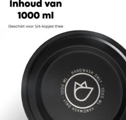 Vatten® - Premium RVS Theepot - Incl. RVS Theefilter - 1L - Zwart - Dubbelwandig -Kookgerei Serviesgoed Winkel 1200x1143