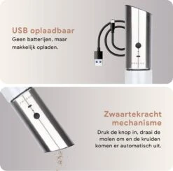 DODANA Premium Peper - & Zoutmolen Elektrisch - 1 Stuk - Pepermolen - Zoutmolen - Oplaadbaar - USB - Elektrische Pepermolen - RVS - Zwaartekracht Functie - LED Lamp - Nl Handleiding - Incl Borsteltje -Kookgerei Serviesgoed Winkel 1200x1192