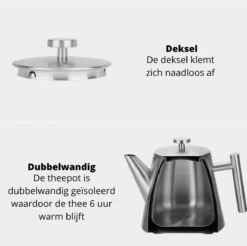 Castagnola Theepot Met Filter – Theekan – Theepot Dubbelwandig – Theepot Roestvrijstaal – Hoogwaardig RVS – 1 Liter – 5 Kopjes Thee – Zilver -Kookgerei Serviesgoed Winkel 1200x1195 3