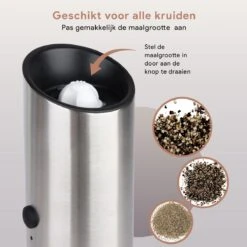 DODANA Premium Peper - & Zoutmolen Elektrisch - 1 Stuk - Pepermolen - Zoutmolen - Oplaadbaar - USB - Elektrische Pepermolen - RVS - Zwaartekracht Functie - LED Lamp - Nl Handleiding - Incl Borsteltje -Kookgerei Serviesgoed Winkel 1200x1199 3