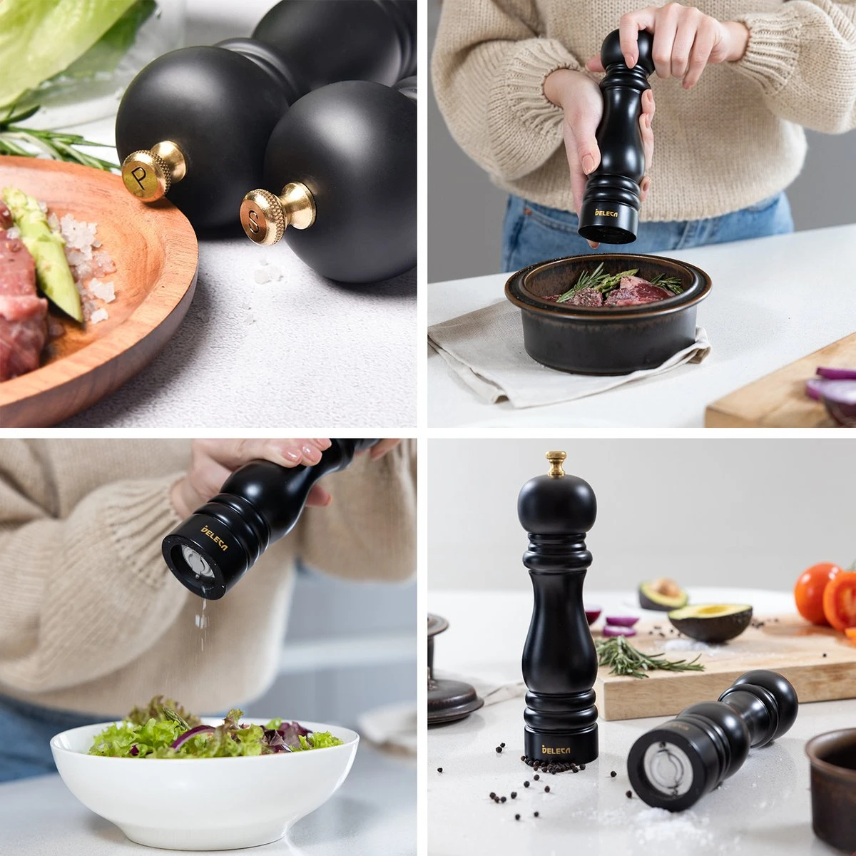 Deleca Luxe Peper En Zoutmolen Set - Met Geschenkdoos - Zout / Pepermolen - Rubberhout - Zwart & Goud 3 Deleca Luxe Peper En Zoutmolen Set - Met Geschenkdoos - Zout / Pepermolen - Rubberhout - Zwart & Goud - Afbeelding 3
