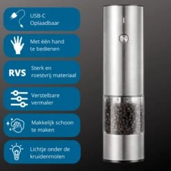 GOV Elektrische Peper- En Zoutmolen RVS XL Oplaadbaar - Automatische Pepermolen -Kookgerei Serviesgoed Winkel 1200x1200 161