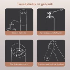 DODANA Premium Peper - & Zoutmolen Elektrisch - 1 Stuk - Pepermolen - Zoutmolen - Oplaadbaar - USB - Elektrische Pepermolen - RVS - Zwaartekracht Functie - LED Lamp - Nl Handleiding - Incl Borsteltje -Kookgerei Serviesgoed Winkel 1200x1200 89