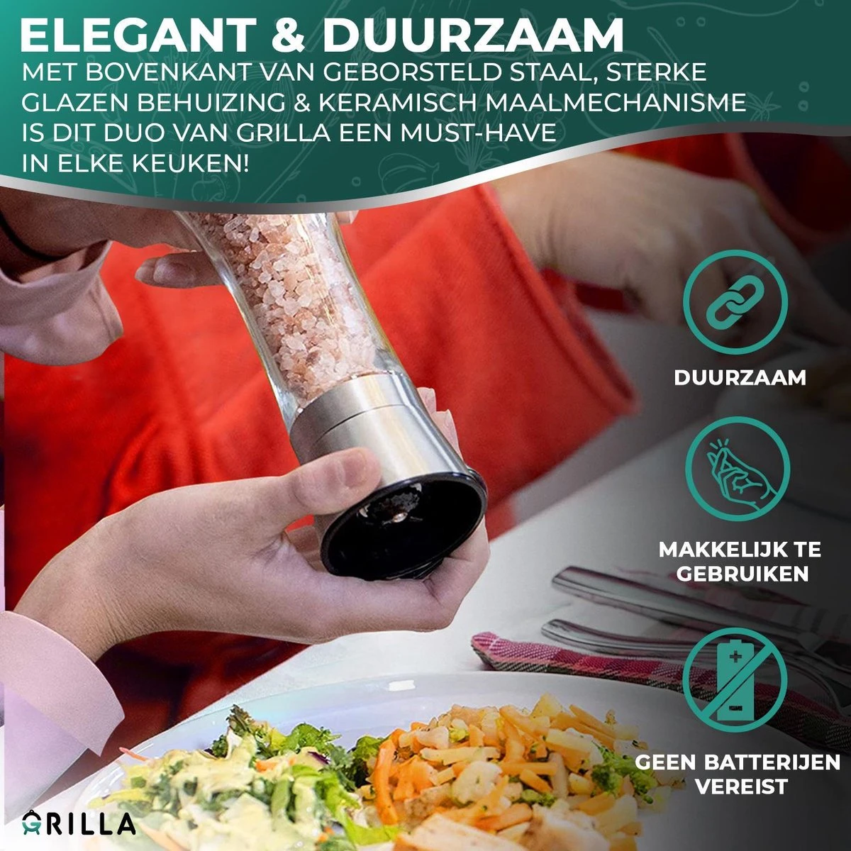 Peper En Zoutmolen Set - RVS Zout En Peperstel - Zoutvaatje En Pepermolen - 2 In 1 2 Peper En Zoutmolen Set - RVS Zout En Peperstel - Zoutvaatje En Pepermolen - 2 In 1 - Afbeelding 2