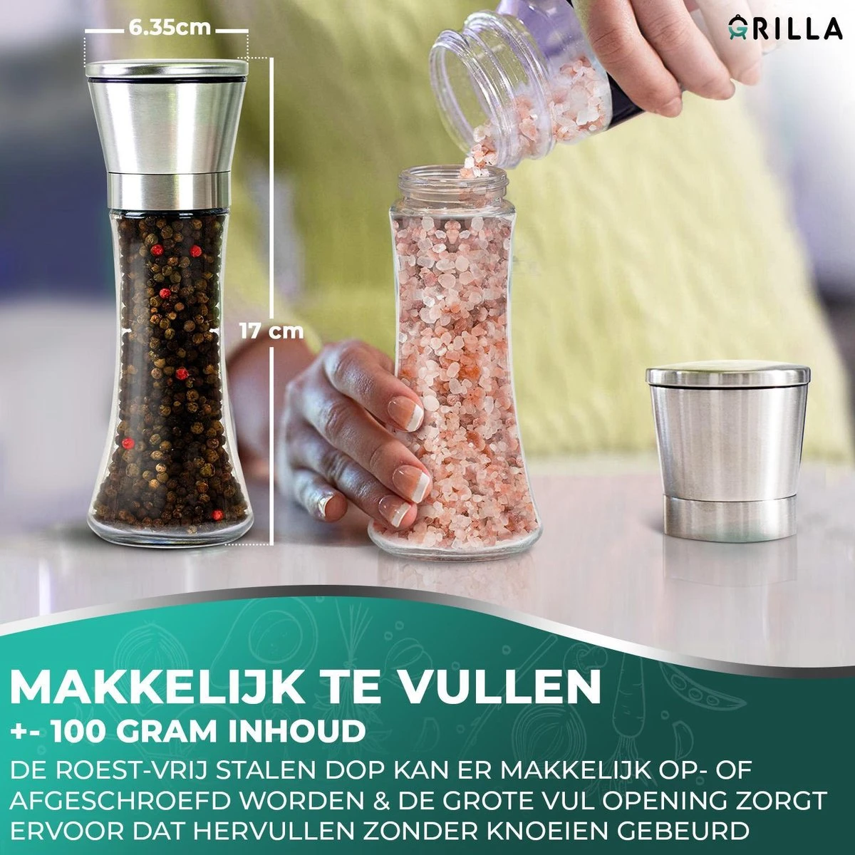 Peper En Zoutmolen Set - RVS Zout En Peperstel - Zoutvaatje En Pepermolen - 2 In 1 5 Peper En Zoutmolen Set - RVS Zout En Peperstel - Zoutvaatje En Pepermolen - 2 In 1 - Afbeelding 5
