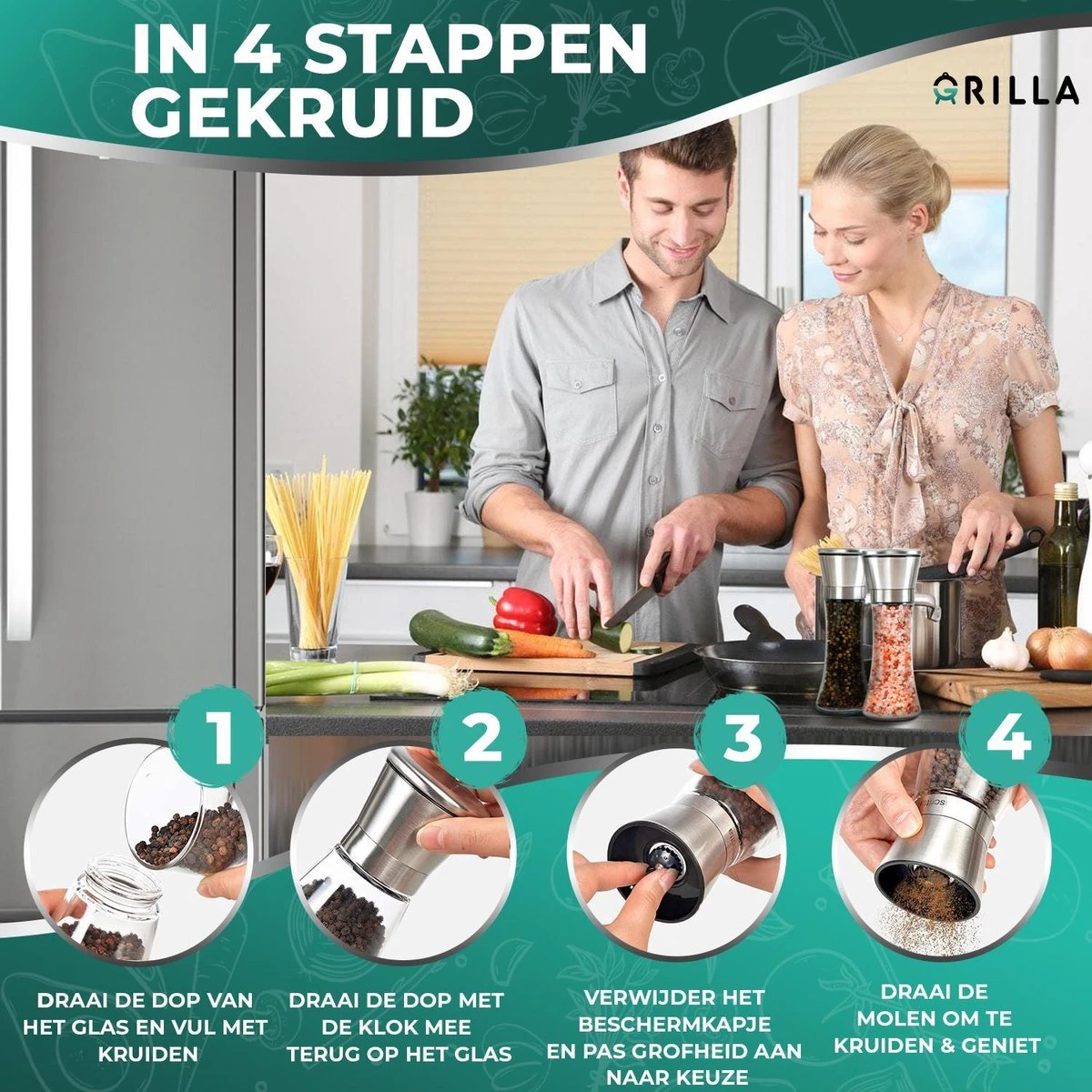 Peper En Zoutmolen Set - RVS Zout En Peperstel - Zoutvaatje En Pepermolen - 2 In 1 6 Peper En Zoutmolen Set - RVS Zout En Peperstel - Zoutvaatje En Pepermolen - 2 In 1 - Afbeelding 6