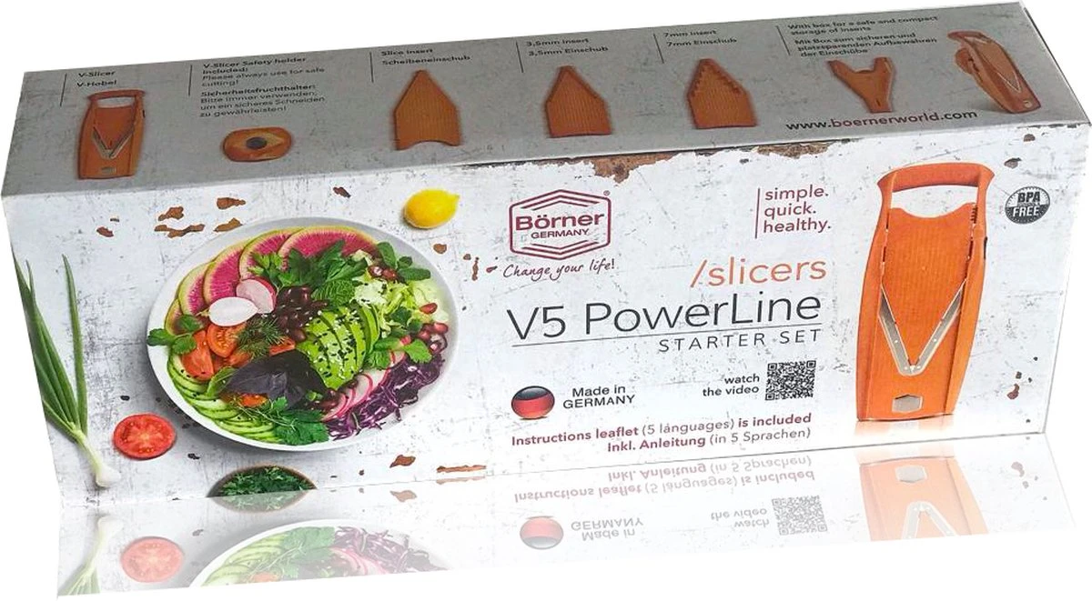 Börner Mandoline V5 PowerLine - Inclusief Opbergbox - Geleverd In Mooie Doos - 6-delige Set - 7 Snijdiktes - Geschikt Als Frietsnijder - BPA-vrij En Roestvrij - Grijs 6 Börner Mandoline V5 PowerLine - Inclusief Opbergbox - Geleverd In Mooie Doos - 6-delige Set - 7 Snijdiktes - Geschikt Als Frietsnijder - BPA-vrij En Roestvrij - Grijs - Afbeelding 6