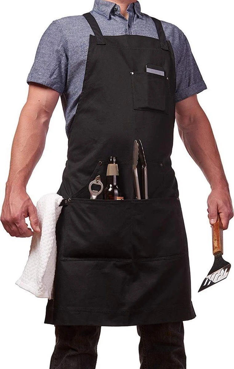 BBQ Schort - Professioneel - Schort - Zwart - Keukenschort - Kwaliteit - Garantie - 68 Cm X 86 Cm 1 BBQ Schort - Professioneel - Schort - Zwart - Keukenschort - Kwaliteit - Garantie - 68 Cm X 86 Cm